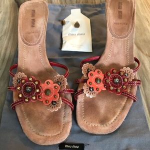 Miu Miu Red Strappy Flower Sandals